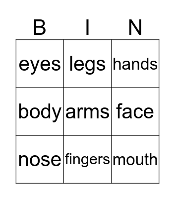 body Bingo Card