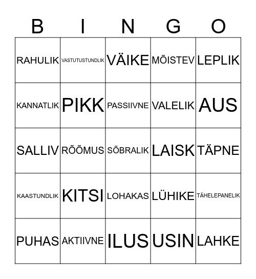 Iseloomu omadused Bingo Card