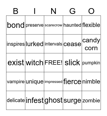 Vocabulary Bingo Card