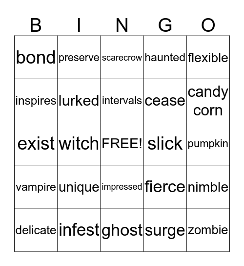 Vocabulary Bingo Card