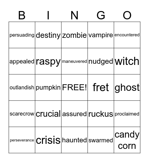 Vocabulary Bingo Card