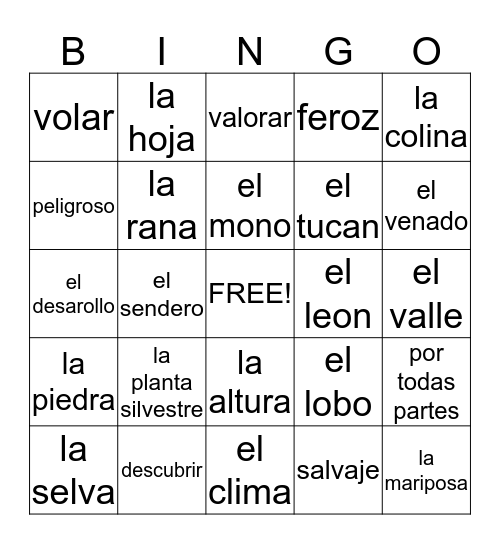 La Selva (Unidad 5.1) Bingo Card