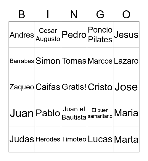 Personajes de la Biblia  Bingo Card