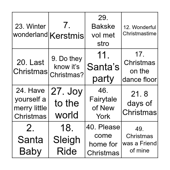 KERST Bingo Card