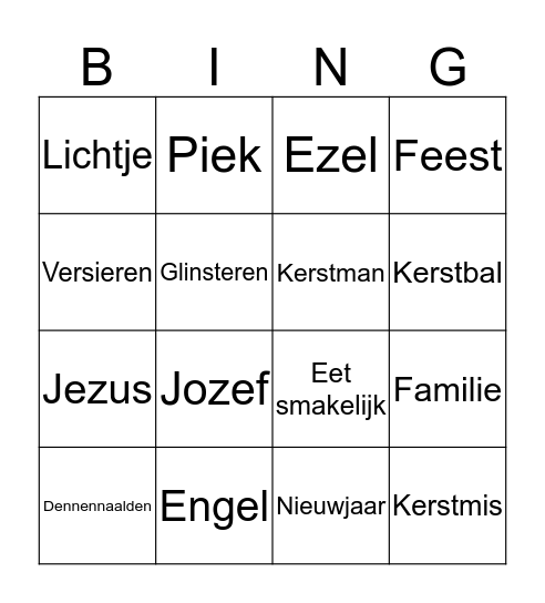 Kerstbingo woorden Bingo Card