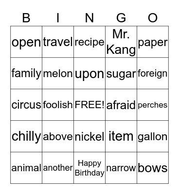 Untitled Bingo Card