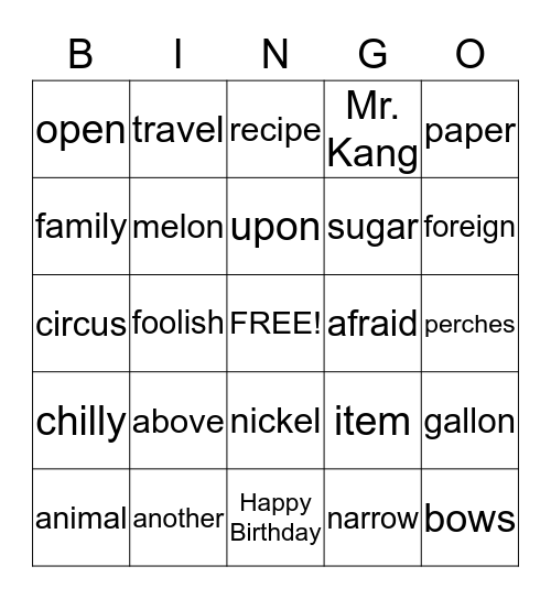 Untitled Bingo Card