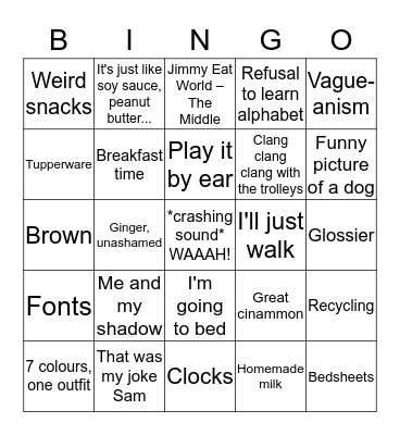 Imogen Bingo Card