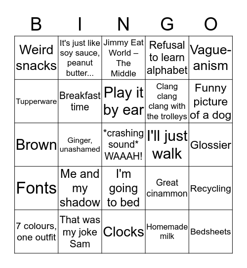 Imogen Bingo Card