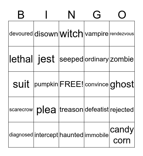 Vocabulary Bingo Card