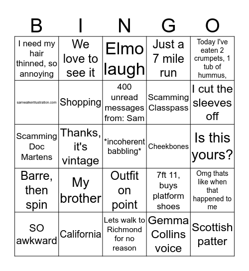 Sam Bingo Card