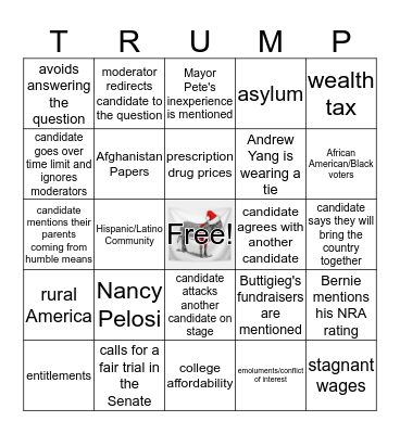 December 19 Dem Debate #2 Bingo Card