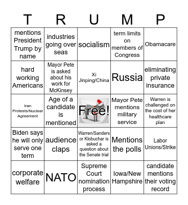 December 19 Dem Debate #3 Bingo Card