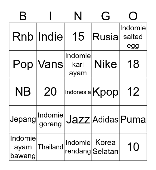 Piya. Bingo Card