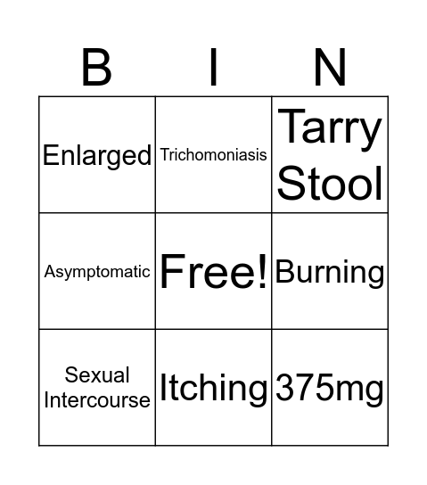 Trichomoniasis Bingo Card