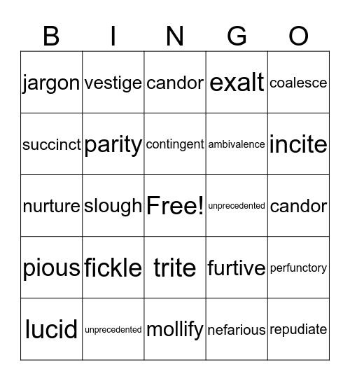 SAT Bingo Card