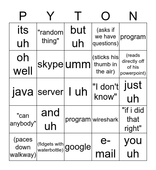 Python Bingo Card