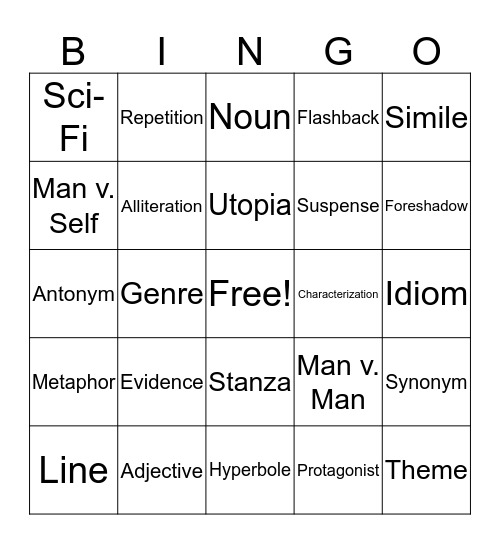 ELA Bingo Card