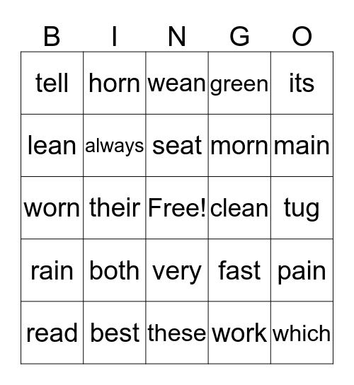 Phonics Bingo Card