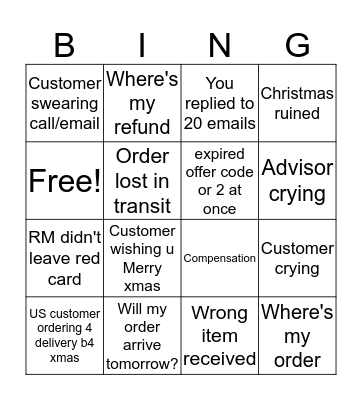 Christmas Eve Bingo - The Dream Team Bingo Card