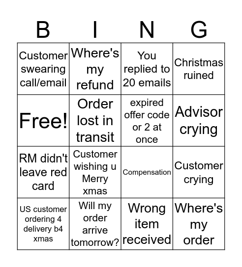 Christmas Eve Bingo - The Dream Team Bingo Card