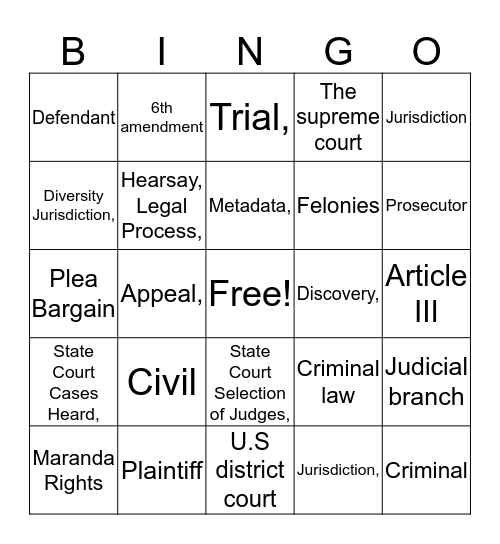 Judicial branch Bingo Card