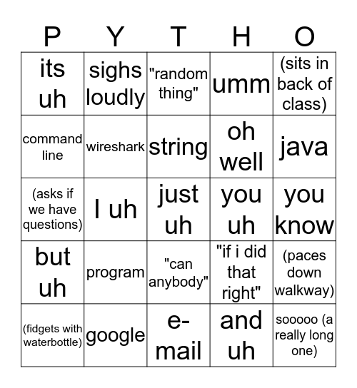 Python Bingo Card