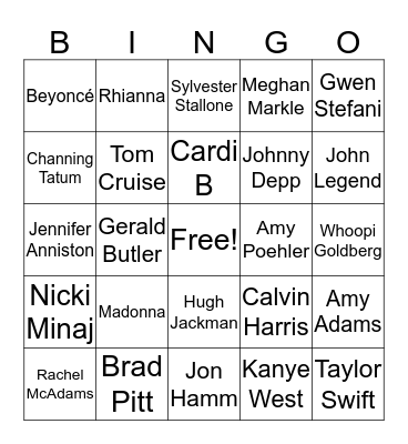 Celebrity Jobs...Before they were Famous Bingo Card