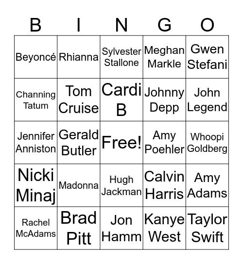 Celebrity Jobs...Before they were Famous Bingo Card