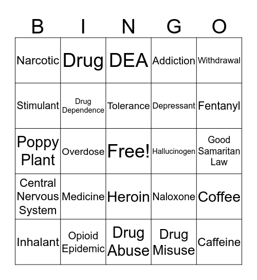 Drug Vocab BINGO Card