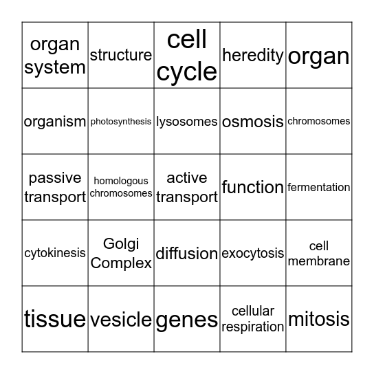 Unit 4:  Heredity and Genes Bingo Card