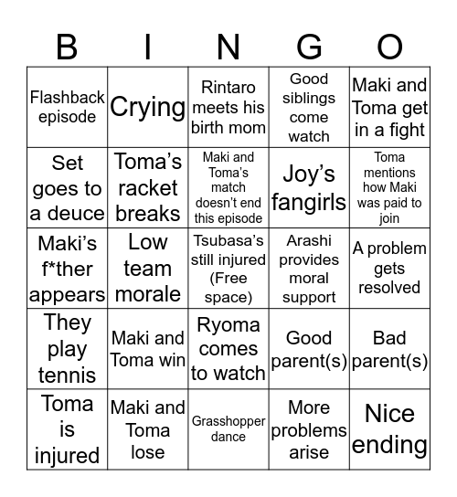 Episode 11 Predictions Bingo Card