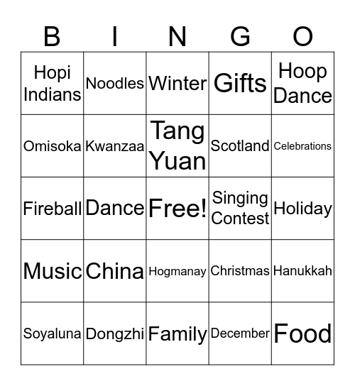 December Holiday Bingo Card