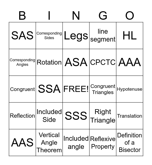 Triangle Congruence Bingo Card