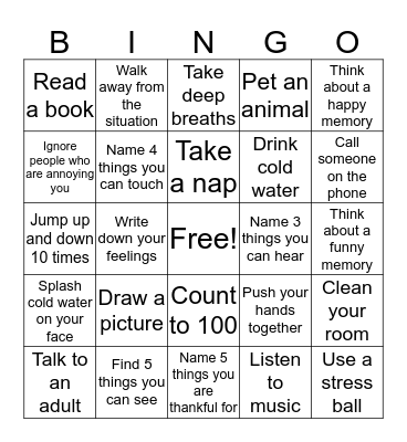 Coping Skills Bingo Card