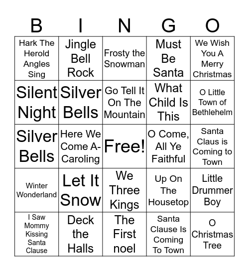 Christmas Song Bingo Card