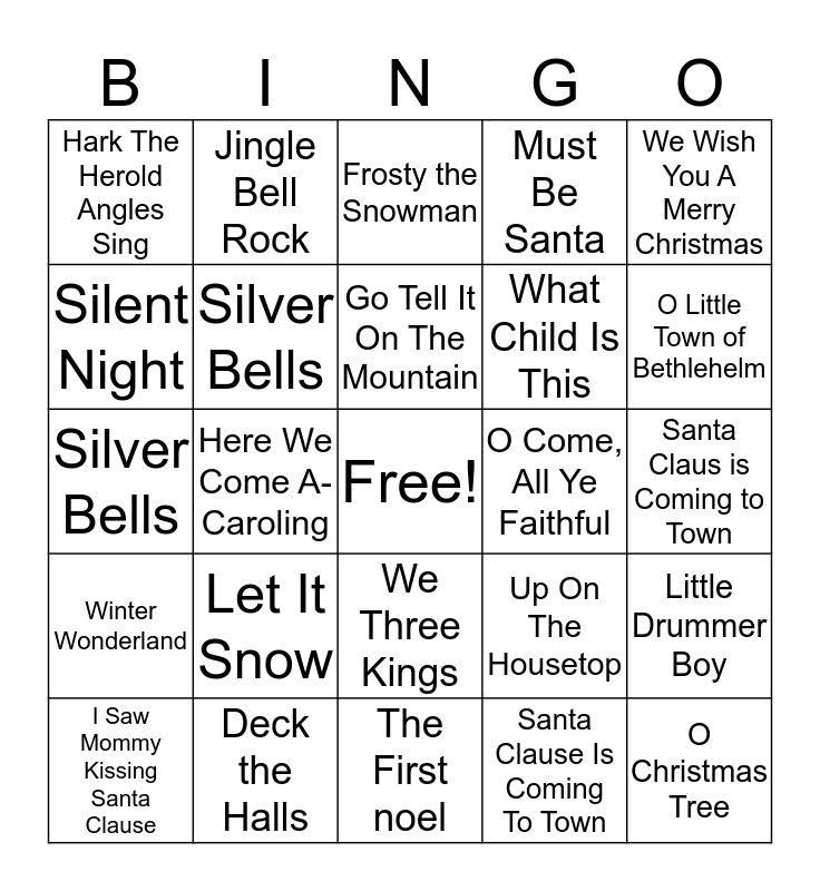 Christmas Song Bingo Card