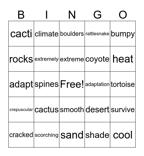 The Desert Bingo Card