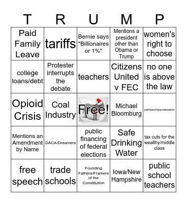 December 19 Dem Debate #4 Bingo Card