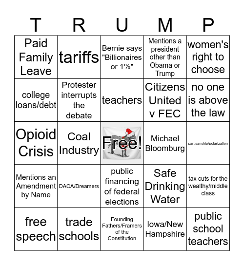 December 19 Dem Debate #4 Bingo Card