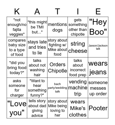 Katie Bingo Card