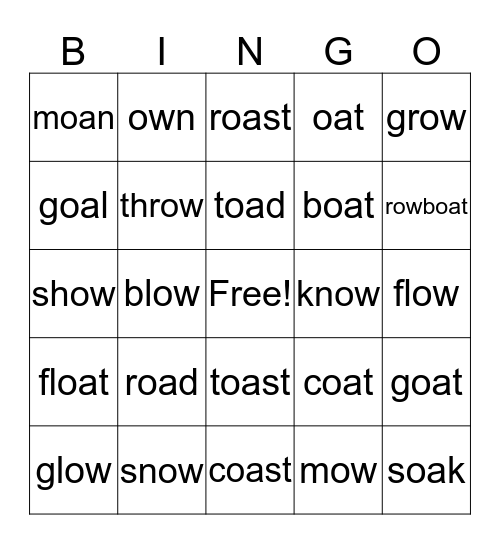 oa/ow words Bingo Card