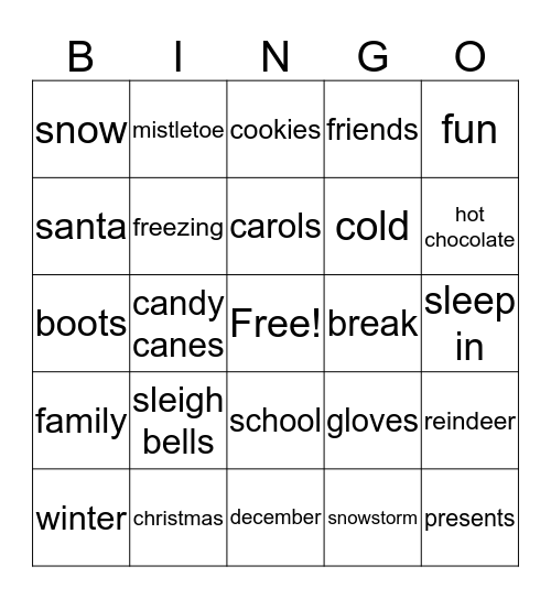 Winter Bingo Card