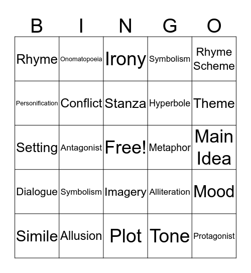 Winter Poetry Bingo Card