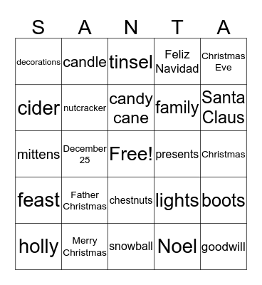 Kentopian's First Grade Xmas Bingo Card