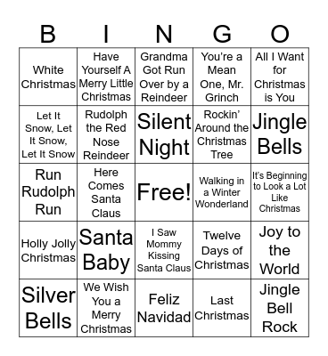 Music Trivia Christmas  Bingo Card