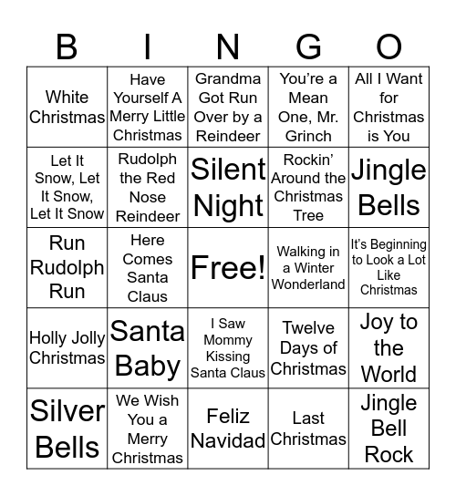 Music Trivia Christmas  Bingo Card