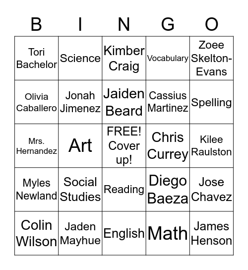 Mrs Hernandez's Class Bingo Card