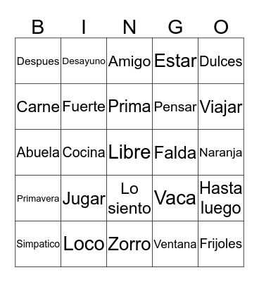 "Loteria" Bingo Card