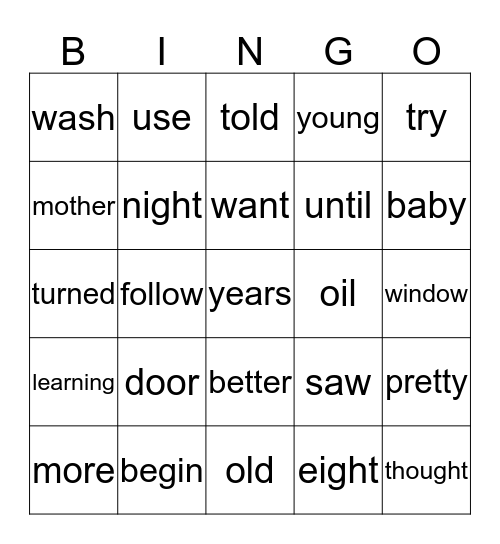 Lesson 20-22 Sight Words BINGO Card